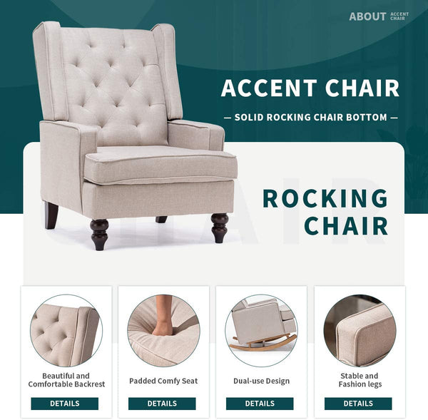 YOLENY Mid Century Rocking Chair with Two Sets of Legs Linen Fabric Glider Rocker Chair with Padded Seat Upholstered Single Sofa Accent Chair for Living Room, Bedroom