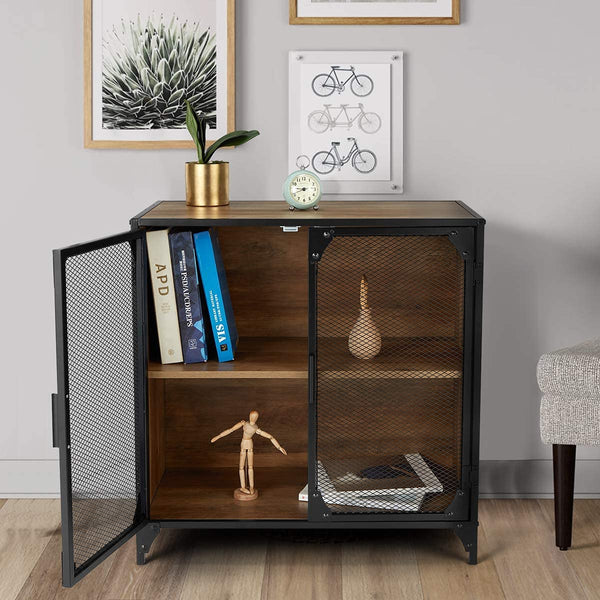 YOLENY Industrial Storage Cabinet Storage Sideboard with Metal Mesh Door Buffet Entryway Cabinet for Home, Kitchen, Dining Room
