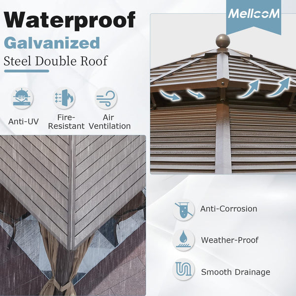 Mellcom 12' X 12' Hardtop Gazebo Galvanized Steel Outdoor Canopy Aluminum Frame