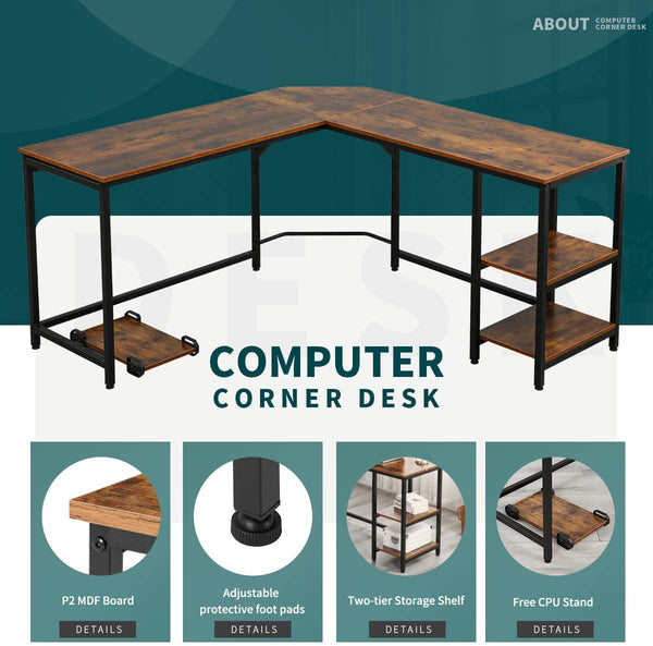 YOLENY L-Shaped Computer Desk Space-Saving Corner Desk Writing Table with Storage Shelves Home Office Desk Study Workstation