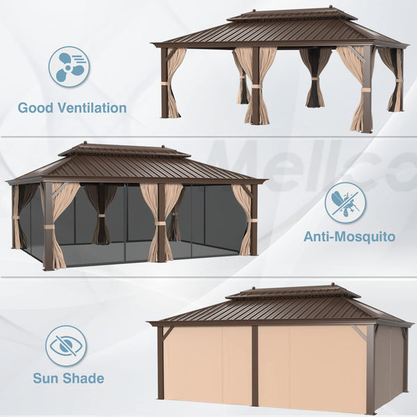 Mellcom 12' X 20' Hardtop Gazebo Galvanized Steel Outdoor Canopy Aluminum Frame