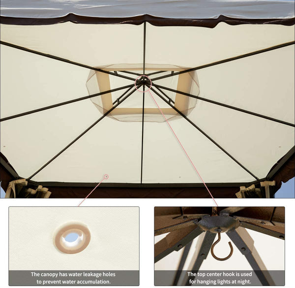 YOLENY 10‘x 12’ Outdoor Gazebo Canopy Aluminum Frame Soft Top Outdoor Patio Gazebo with Polyester Curtains and Air Venting Screens, Cream