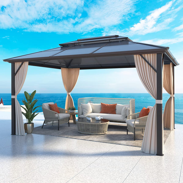 Mellcom 10'x13' Outdoor Hardtop Gazebo, Sun Roof  Patio Garden Gazebo with Aluminum Frame