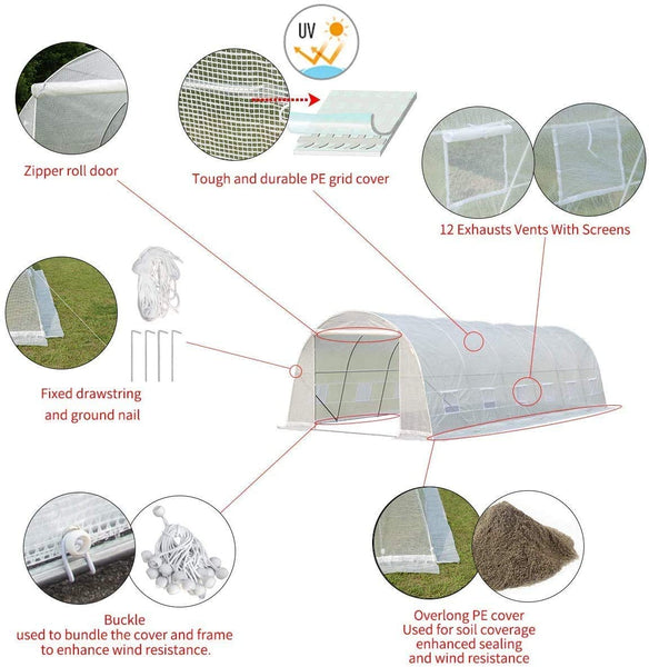 Yoleny 20' x 10' x 7' Greenhouse Large Gardening Plant Hot House Portable Walking in Tunnel Tent