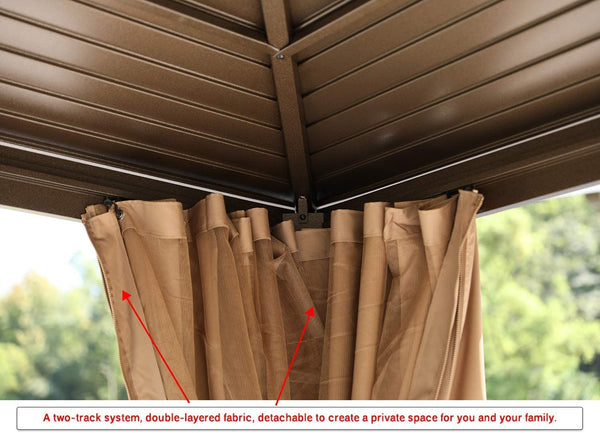 YOLENY 10'×13' Outdoor Hardtop Gazebo Canopy Curtains Aluminum Furniture with Mesh Net Curtains