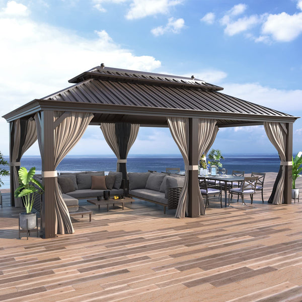 Mellcom 12' X 20' Hardtop Gazebo Galvanized Steel Outdoor Canopy Aluminum Frame