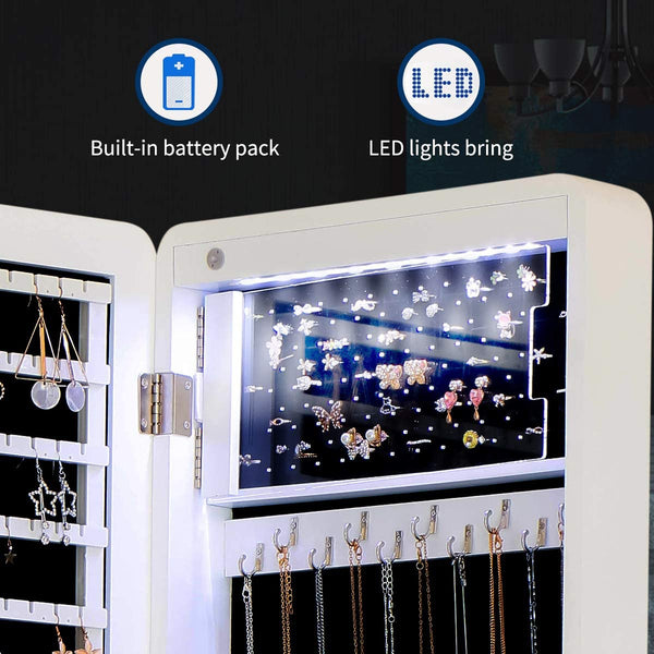 YOLENY Floor-Standing Jewelry Armoire Frameless Full Length Mirror Lockable Design Angle Adjuestable Jewelry Organizer Large Capacity Dressing Mirror Makeup Jewelry Cabinet with LED Lights