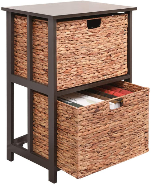 YOLENY Rattan Wicker Basket Storage Tower Water Hyacinth Storage Tower Beside Table Storage Organizer End Table for Bathroom