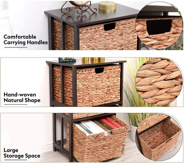 YOLENY Rattan Wicker Basket Storage Tower Water Hyacinth Storage Tower Beside Table Storage Organizer End Table for Bathroom