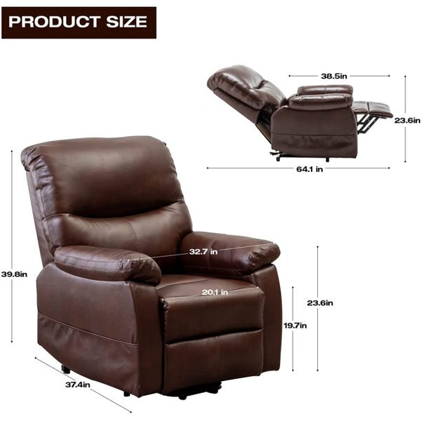 Mellcom Faux Leather Massage Lift Chair for Elderly,Electric Power Massage Lounge Sofa w/ Remote Control,Brown