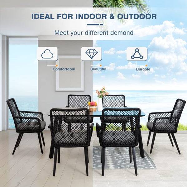 Yoleny 7 Pieces Patio Conversation Sets, Outdoor Rope-Woven Aluminum Patio Furniture Set with Thick Cushions, and Tempered Glass Coffee Table