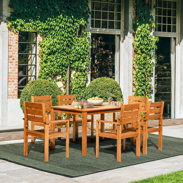 Mellcom 7 Piece Outdoor Patio Dining Set Rectangular Solid Wood Furniture