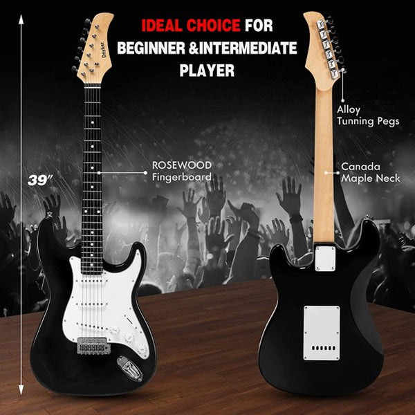 Yoleny 39 Inch Beginner Electric Guitar Kit with 20-Watt Amplifier, Bag, Stand, Tremolo Bar, Digital Tuner, Black