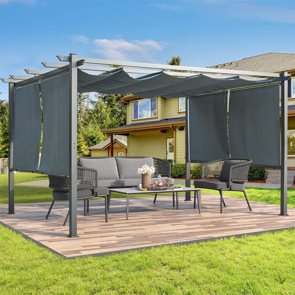Mellcom 10'x13' Outdoor Retractable Pergola Patio Metal Shelter with Sun Shade Canopy