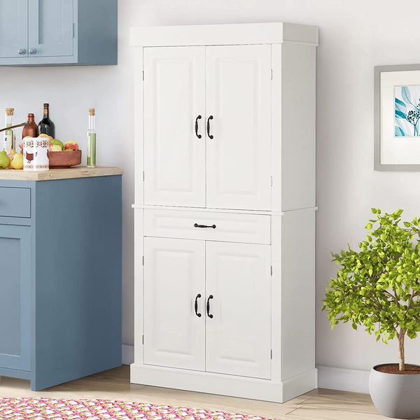 Yoleny 71'' Freestanding Kitchen Pantry Cabinet, Tall Storage Cabinet with Drawer and Adjustable Shelves, 2-Door Floor Cupboard for Kitchen Bathroom Study Hallway