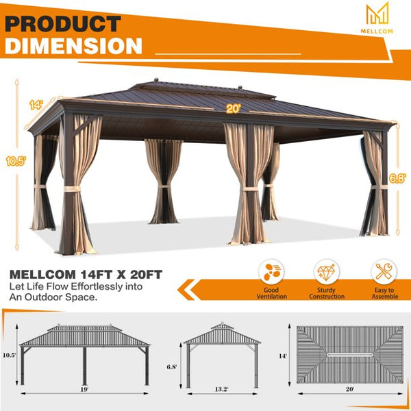 Hommow 14' X 20' Hardtop Gazebo Galvanized Steel Outdoor Canopy Aluminum Frame