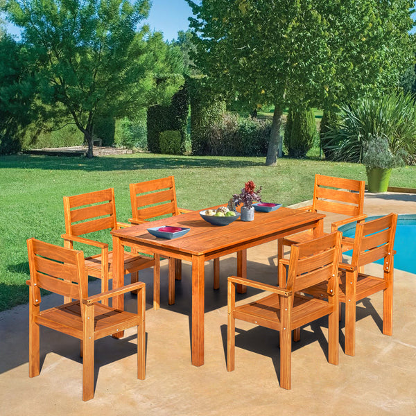 Mellcom 7 Piece Outdoor Patio Dining Set Rectangular Solid Wood Furniture