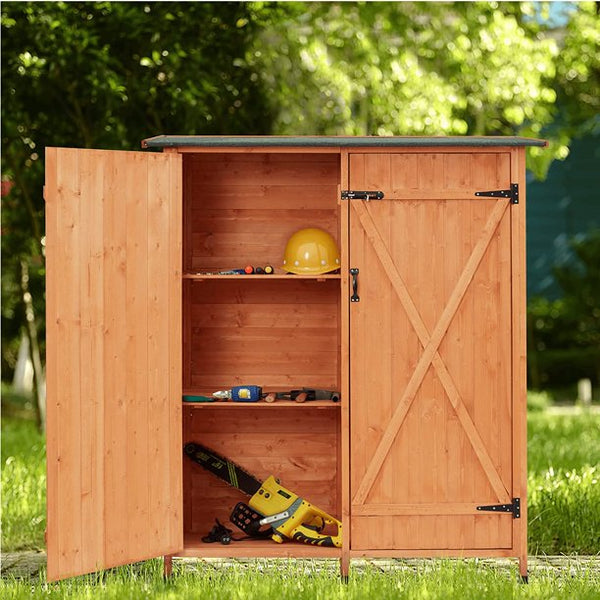 Mellcom Wooden Storage Shed, Outdoor Garden Tool Shed with Asphalt Roof for Patio, Garden, Backyard, Lawn