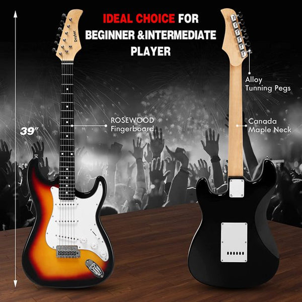 Yoleny 39 Inch Beginner Electric Guitar Kit with 20-Watt Amplifier, Bag, Stand, Tremolo Bar, Digital Tuner, Brown