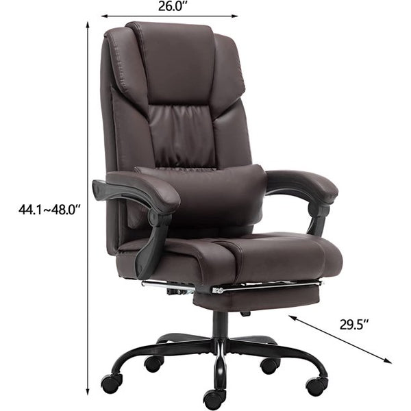 Yoleny Massage Office Chair, PU Leather High-Back Six-Position Vibrating Executive Office Chair with Retractable Footrest, with Movable Waist Backrest, Adjustable Chair Back Angle