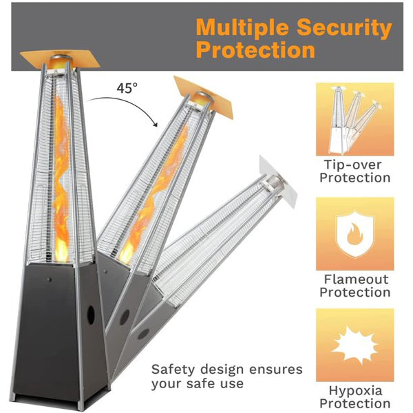 Yoleny Pyramid Patio Heater, 40,000 BTU Patio Propane Heater, Quartz Glass Tube Heater with Wheels for Outdoor, 87 Inch (Black)