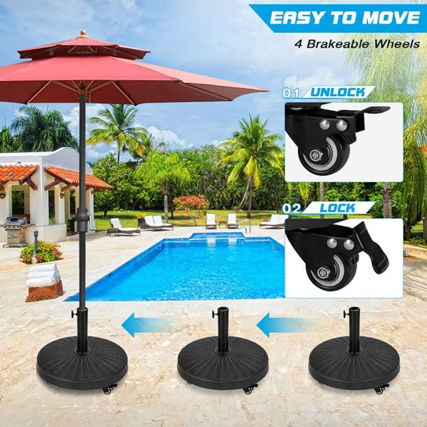 Erommy 52LBS Umbrella Base, Heavy Duty Umbrella Stand with 4 Lockable Wheels for Patio
