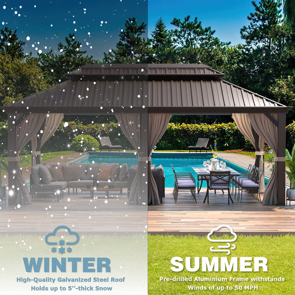 Mellcom 12' X 20' Hardtop Gazebo Galvanized Steel Outdoor Canopy Aluminum Frame
