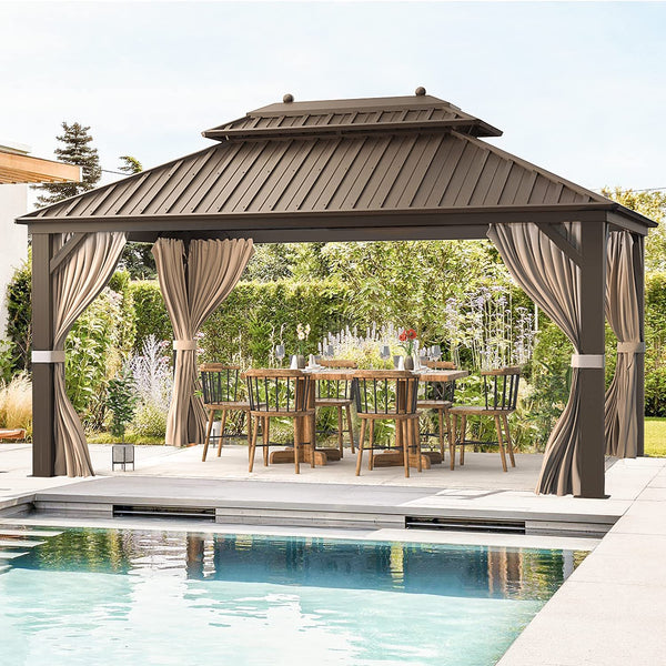 Mellcom 10' X 13' Hardtop Gazebo Galvanized Steel Double Roof Patio Gazebo with Aluminum Frame