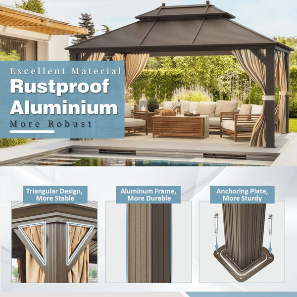 Mellcom Hardtop Gazebo Galvanized Steel Outdoor Canopy Aluminum Frame(10'x 13')