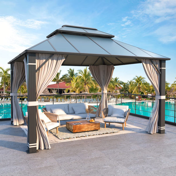 Mellcom 10x12FT Outdoor Hardtop Gazebo, Permanent Double Roof Aluminum Patio Gazebo for Patio Lawn, Garden