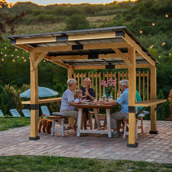 Mellcom 10' x 11' Hardtop Solid Wood Gazebo, Rustic Outdoor Cedar Grill Pergola with Privacy Screen for Patios Outdoor Cedar Gazebo with Privacy Screen for Patios