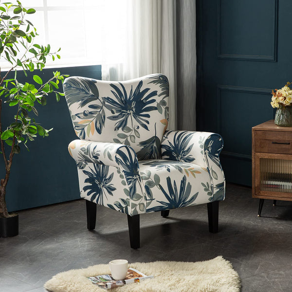 YOLENY Modern Accent Chair High Back Armchair Upholstered Fabric Button Single Sofa with Wooden Legs for Living Room, Bedroom
