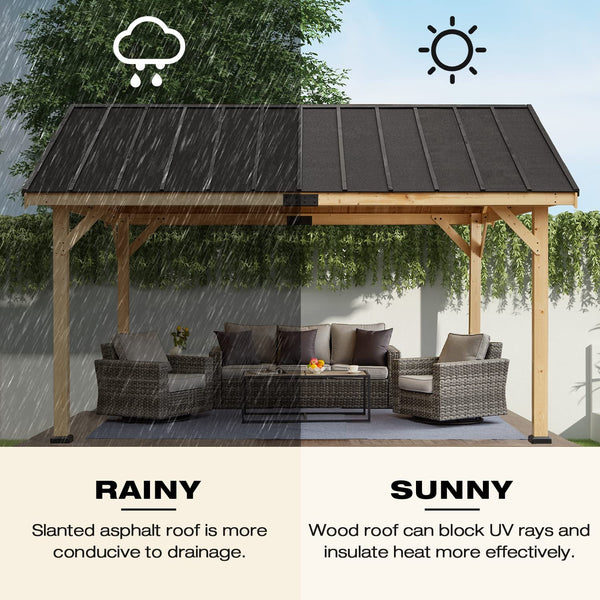 Mellcom 13x16 FT Hardtop Gazebo, Outdoor Solid Wood Gazebo with Waterproof and Heatproof Asphalt Roof