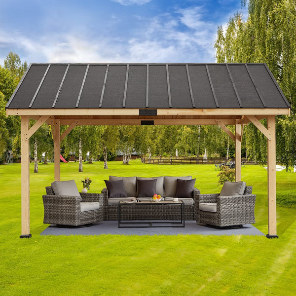 Mellcom 13x16 FT Hardtop Gazebo, Outdoor Solid Wood Gazebo with Waterproof and Heatproof Asphalt Roof