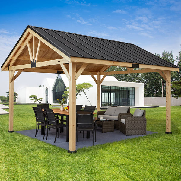 Mellcom 13x16 FT Hardtop Gazebo, Outdoor Solid Wood Gazebo with Waterproof and Heatproof Asphalt Roof