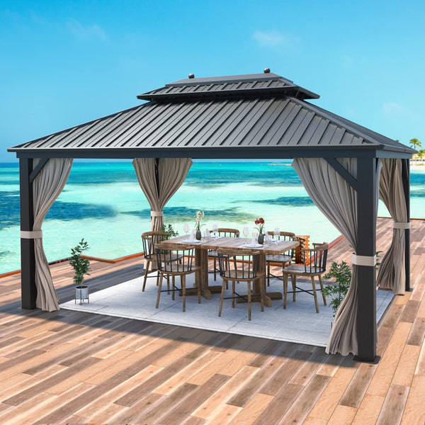 Mellcom 10' X 13' Hardtop Gazebo Galvanized Steel Double Roof Patio Gazebo with Aluminum Frame
