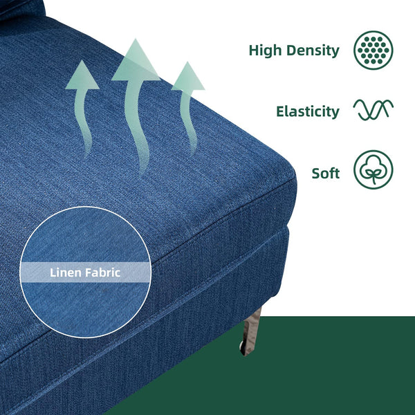 Mellcom Linen U-Shape Sectional Sofa, Fabric Couch for Living Room Apartment, Blue