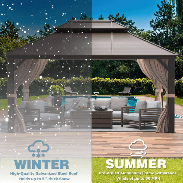 Mellcom Hardtop Gazebo Galvanized Steel Outdoor Canopy Aluminum Frame(10'x 13')