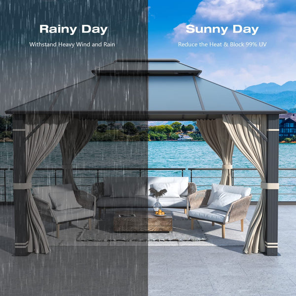 Mellcom 10x12FT Outdoor Hardtop Gazebo, Permanent Double Roof Aluminum Patio Gazebo for Patio Lawn, Garden