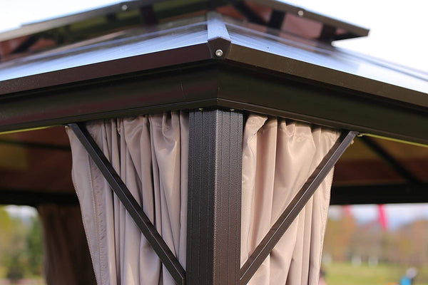 YOLENY 10x13ft Outdoor Double Roof Hardtop Gazebo Canopy Aluminum Furniture Pergolas with Netting and Curtains for Garden,Patio,Lawns,Parties