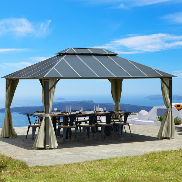 Mellcom 12x16FT Outdoor Hardtop Gazebo, Permanent Double Roof Aluminum Patio Gazebo for Patio Lawn, Garden