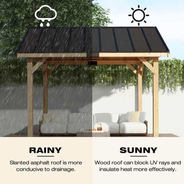 Mellcom 11x12 FT Hardtop Gazebo, Solid Wood Gazebo, Waterproof Asphalt Roof, for Patio, Lawn, Garden