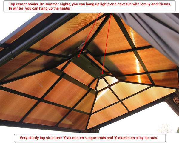YOLENY 10x13ft Outdoor Double Roof Hardtop Gazebo Canopy Aluminum Furniture Pergolas with Netting and Curtains for Garden,Patio,Lawns,Parties