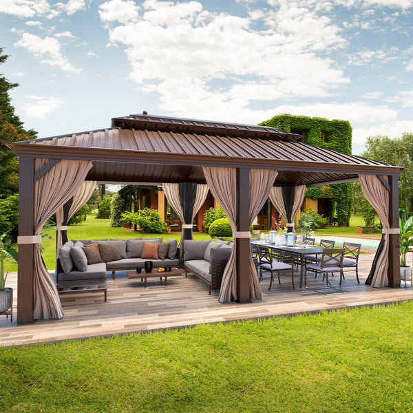 Mellcom 12' X 20' Hardtop Gazebo Galvanized Steel Outdoor Canopy Aluminum Frame