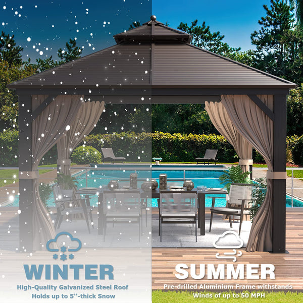 Mellcom 12' X 12' Hardtop Gazebo Galvanized Steel Outdoor Canopy Aluminum Frame