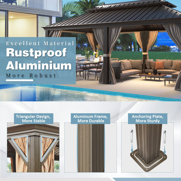 Mellcom 12' X 20' Hardtop Gazebo Galvanized Steel Outdoor Canopy Aluminum Frame