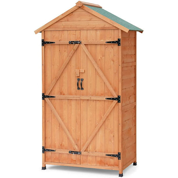 Mellcom Wooden Garden Storage Shed with Locker Doors, Outdoor Tool Shed with Asphalt Roof for Patio, Garden, Backyard, Lawn