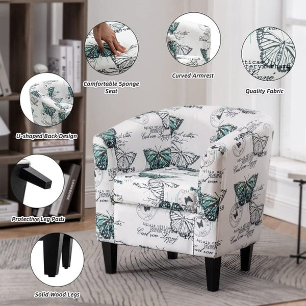 Mellcom Accent Chair with Ottoman , Comfy Fabric Armchair,White Butterfly