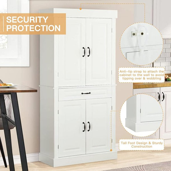 Yoleny 71'' Freestanding Kitchen Pantry Cabinet, Tall Storage Cabinet with Drawer and Adjustable Shelves, 2-Door Floor Cupboard for Kitchen Bathroom Study Hallway