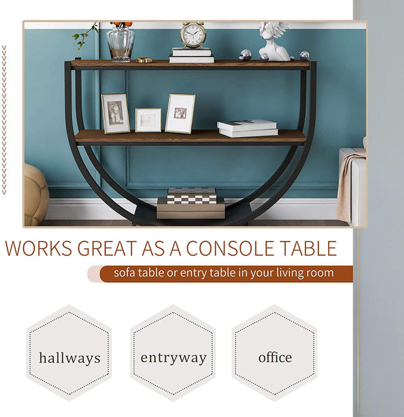 MELLCOM Rustic Style Console Table, 2 Tier Country Style Sofa Table for Entryway, Brown